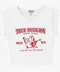 True Religion Buddha Logo Notch Rib White Crop T-Shirt
