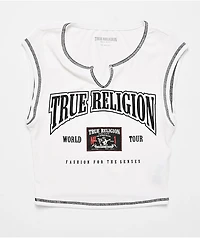 True Religion Buddha Patch V Notch White Crop T-Shirt