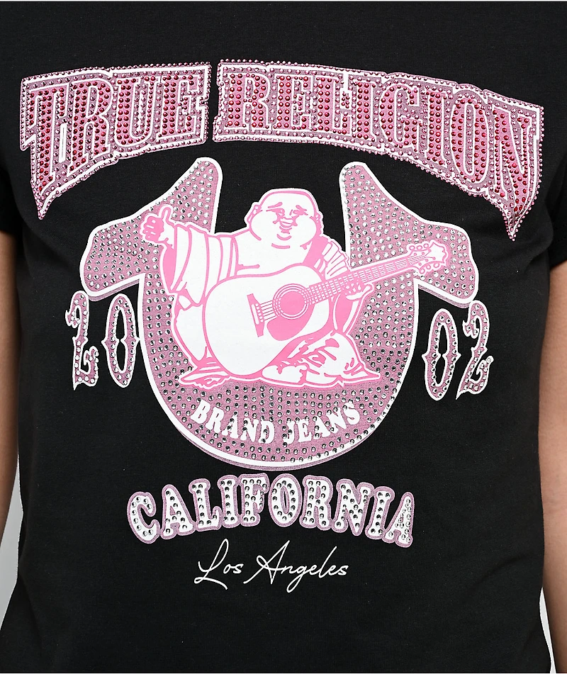 True Religion Buddha Pink Crystal Black T-Shirt