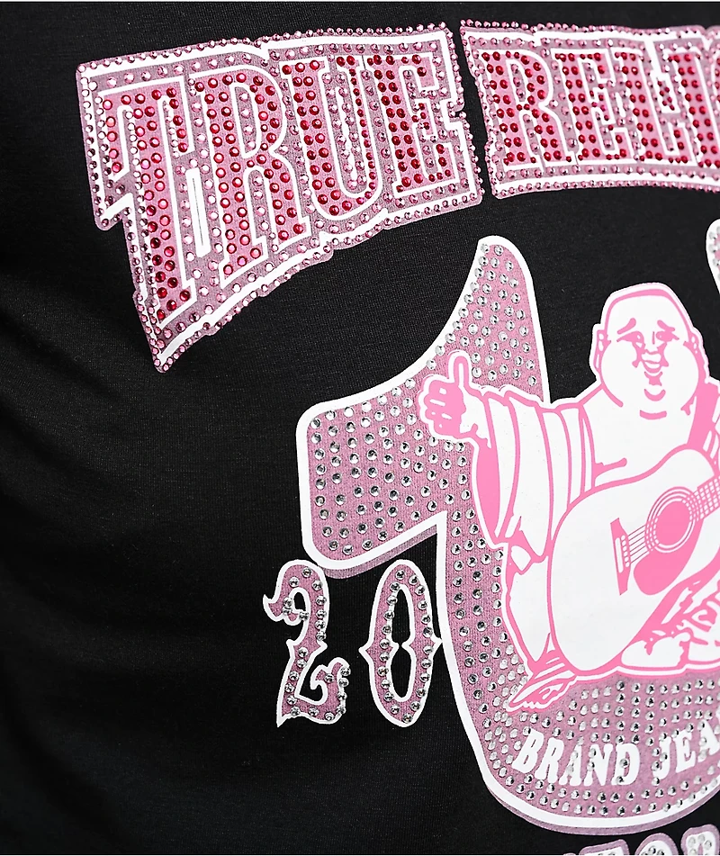True Religion Buddha Pink Crystal Black T-Shirt
