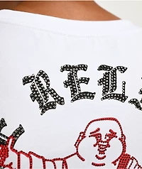True Religion Buddha Rhinestone White V-Neck T-Shirt