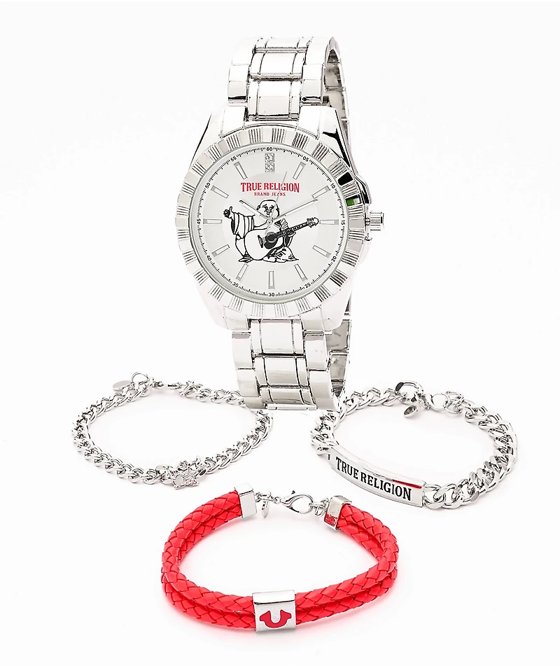 True Religion Buddha Silver Watch & Bracelet Combo