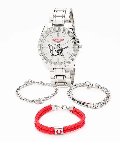 True Religion Buddha Silver Watch & Bracelet Combo