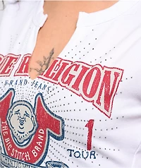 True Religion Buddha V Notch White Crop T-Shirt
