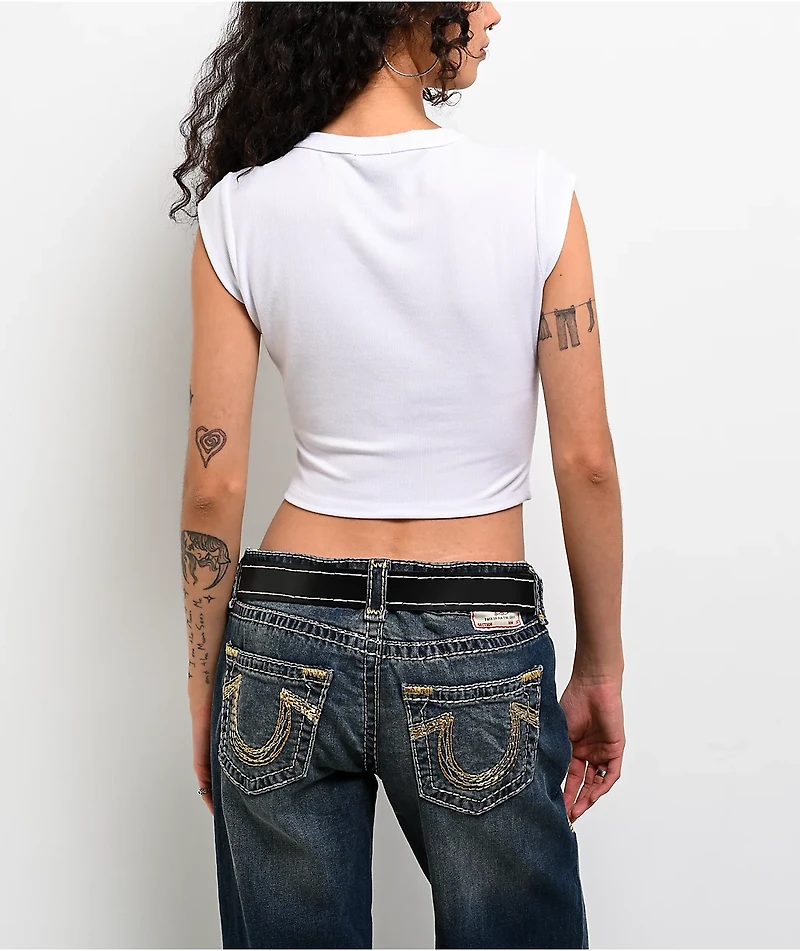 True Religion Buddha V Notch White Crop T-Shirt