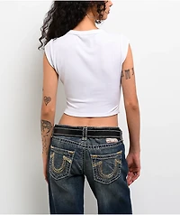 True Religion Buddha V Notch White Crop T-Shirt