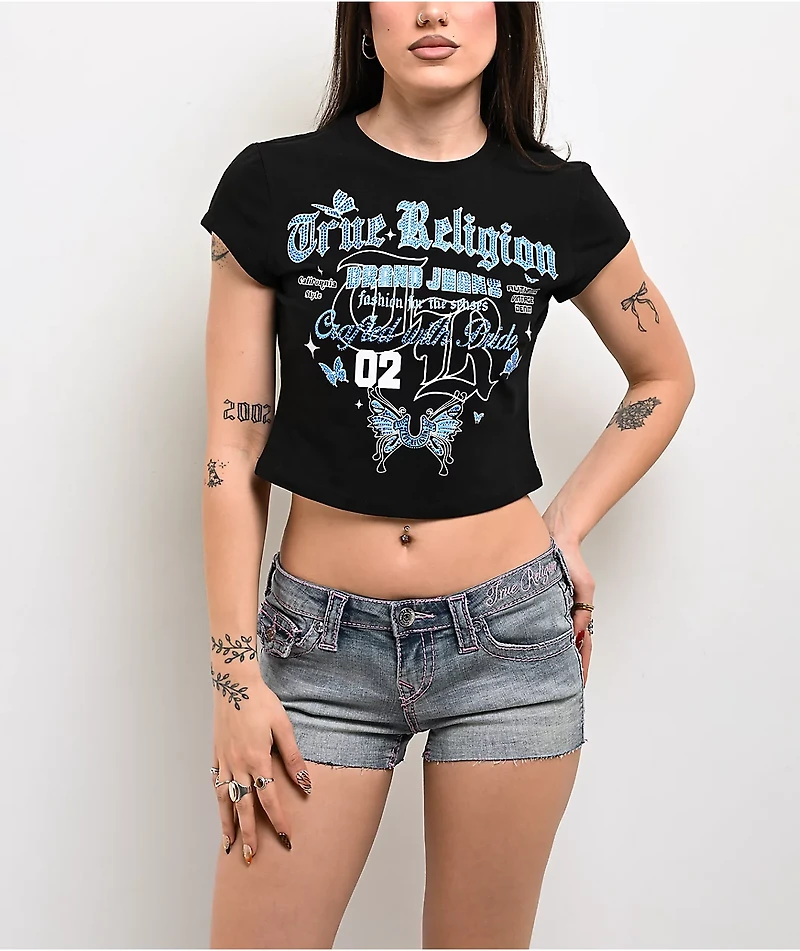 True Religion Butterfly Black Crop T-Shirt