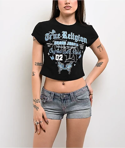 True Religion Butterfly Black Crop T-Shirt