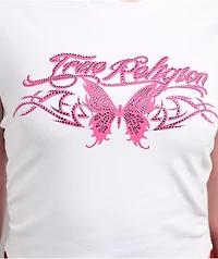 True Religion Butterfly Ruched White Crop T-Shirt