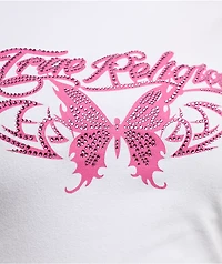 True Religion Butterfly Ruched White Crop T-Shirt