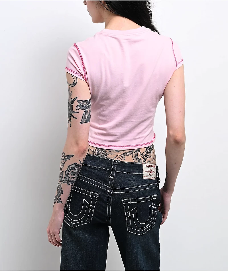True Religion Cap Sleeve Pink Crop T-Shirt