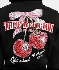True Religion Cherry Shrunken Black Crop Zip Hoodie