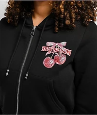 True Religion Cherry Shrunken Black Crop Zip Hoodie