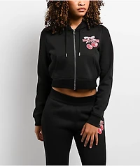 True Religion Cherry Shrunken Black Crop Zip Hoodie