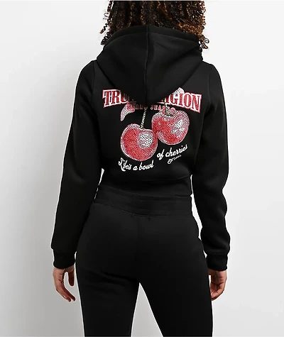 True Religion Cherry Shrunken Black Crop Zip Hoodie