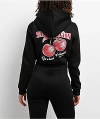 True Religion Cherry Shrunken Black Crop Zip Hoodie