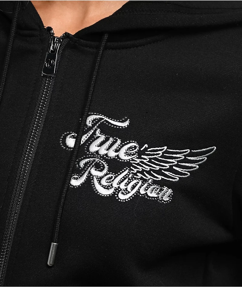 True Religion Classic Winged Crystal Black Zip Hoodie