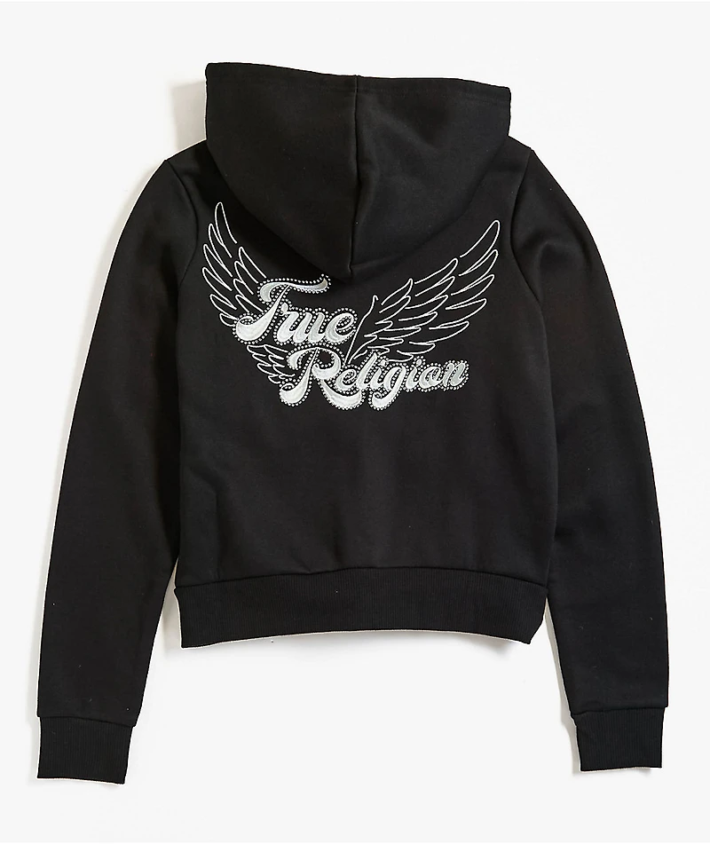 True Religion Classic Winged Crystal Black Zip Hoodie