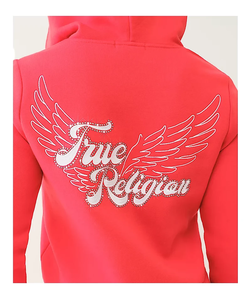 True Religion Classic Winged Crystal Scarlet Zip Hoodie