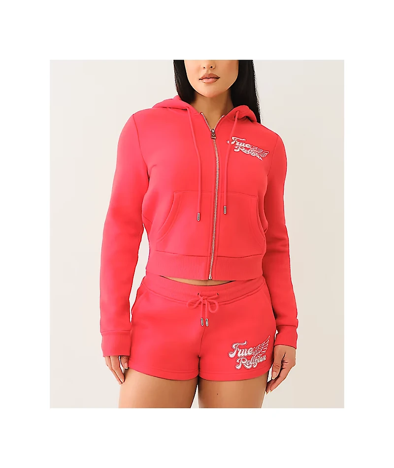 True Religion Classic Winged Crystal Scarlet Zip Hoodie