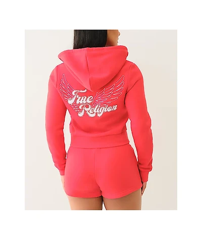 True Religion Classic Winged Crystal Scarlet Zip Hoodie