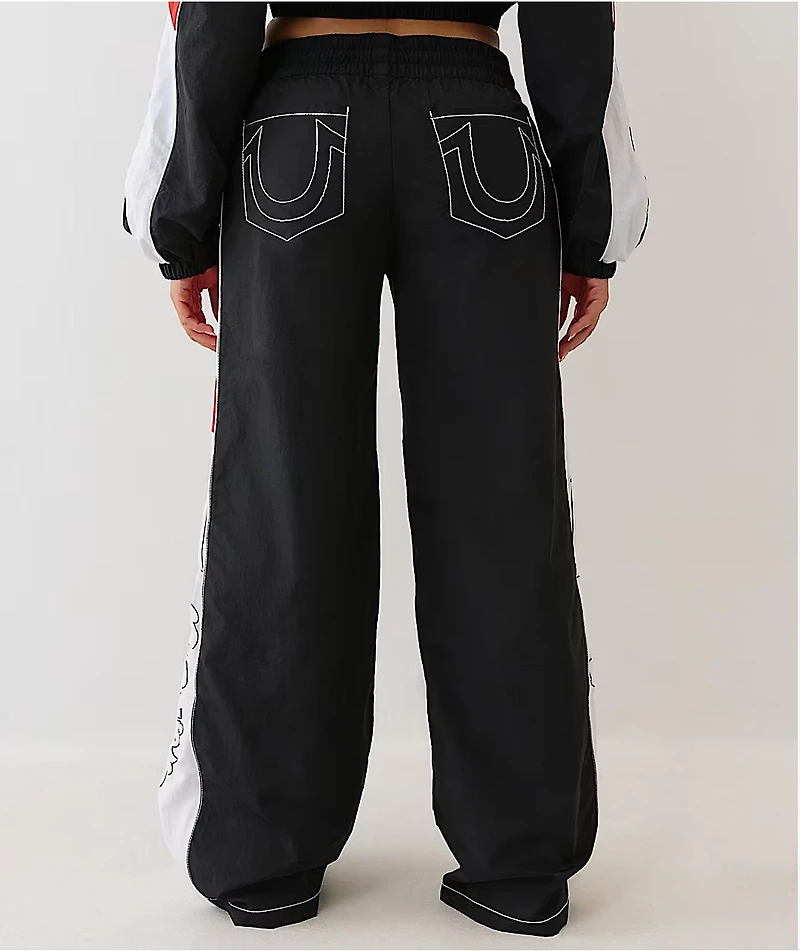 True Religion Colorblock Black Wide Leg Track Pants