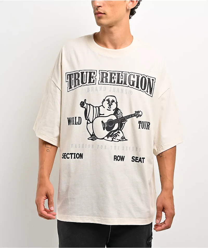 True Religion Concert Logo Cream Oversized T-Shirt