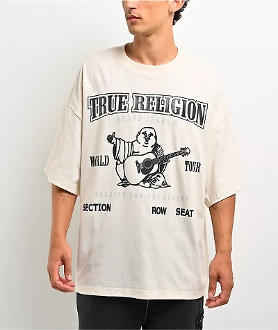 True Religion Concert Logo Cream Oversized T-Shirt