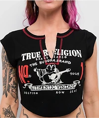 True Religion Contrast Buddha V Notch Black Crop T-Shirt