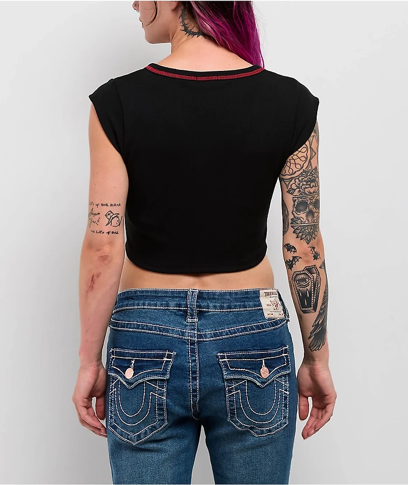 True Religion Contrast Buddha V Notch Black Crop T-Shirt