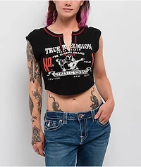 True Religion Contrast Buddha V Notch Black Crop T-Shirt