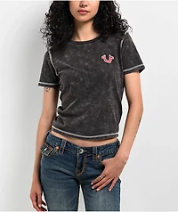 True Religion Contrast Stitch Black Wash Crop T-Shirt