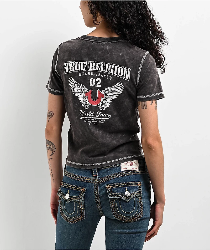 True Religion Contrast Stitch Black Wash Crop T-Shirt