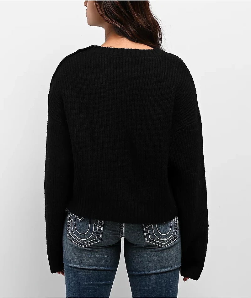 True Religion Convertible Cold Shoulder Black Sweater