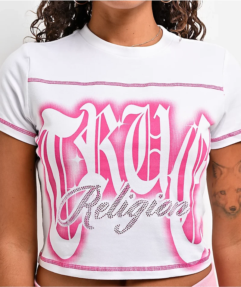 True Religion Crystal Airbrush White Crop T-Shirt