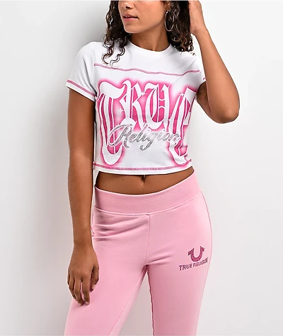 True Religion Crystal Airbrush White Crop T-Shirt