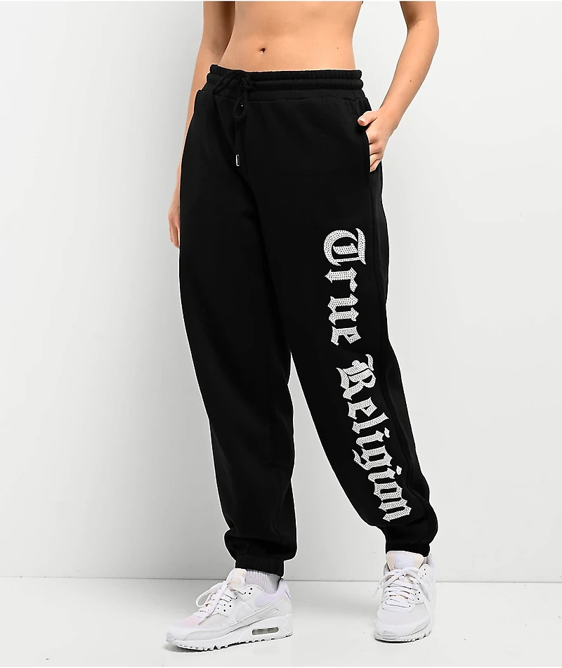 True Religion Crystal Black Boyfriend Jogger Sweatpants