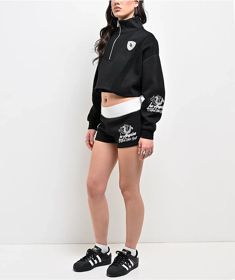 True Religion Crystal Black Half Zip Crop Hoodie