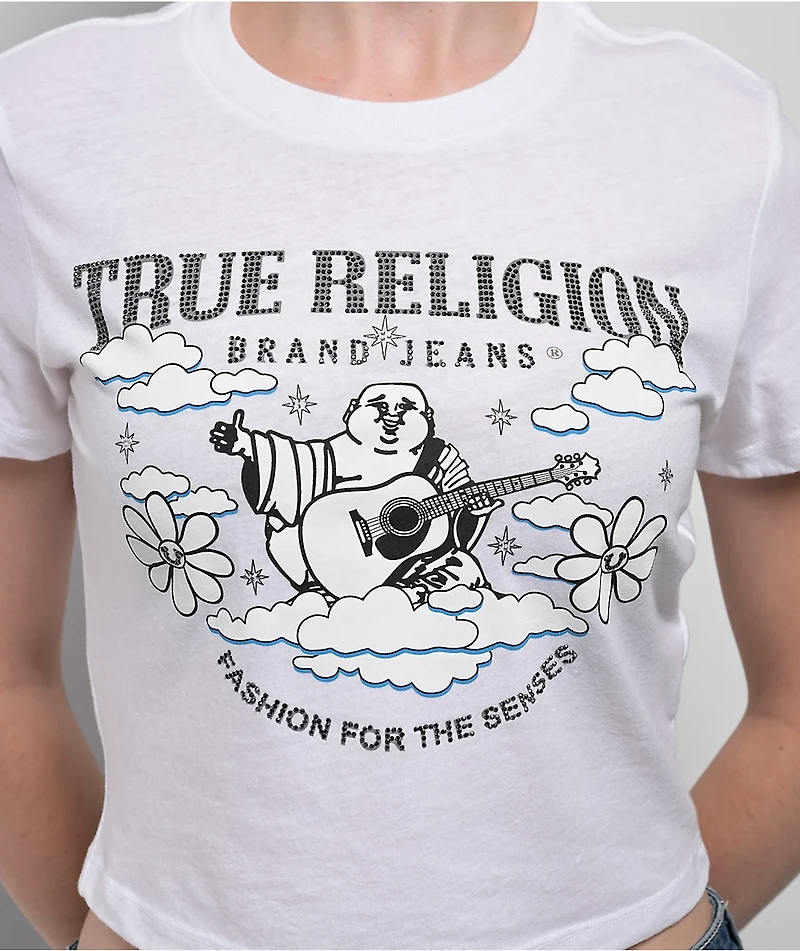 True Religion Crystal Buddha Burnout White Crop T-Shirt