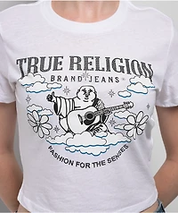 True Religion Crystal Buddha Burnout White Crop T-Shirt