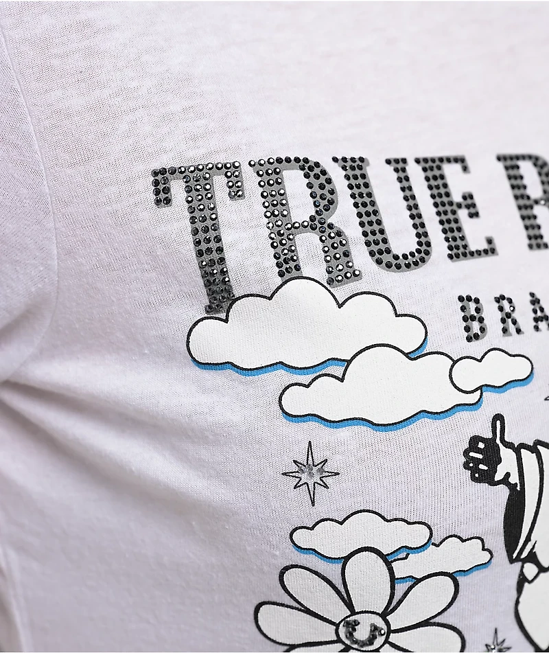 True Religion Crystal Buddha Burnout White Crop T-Shirt
