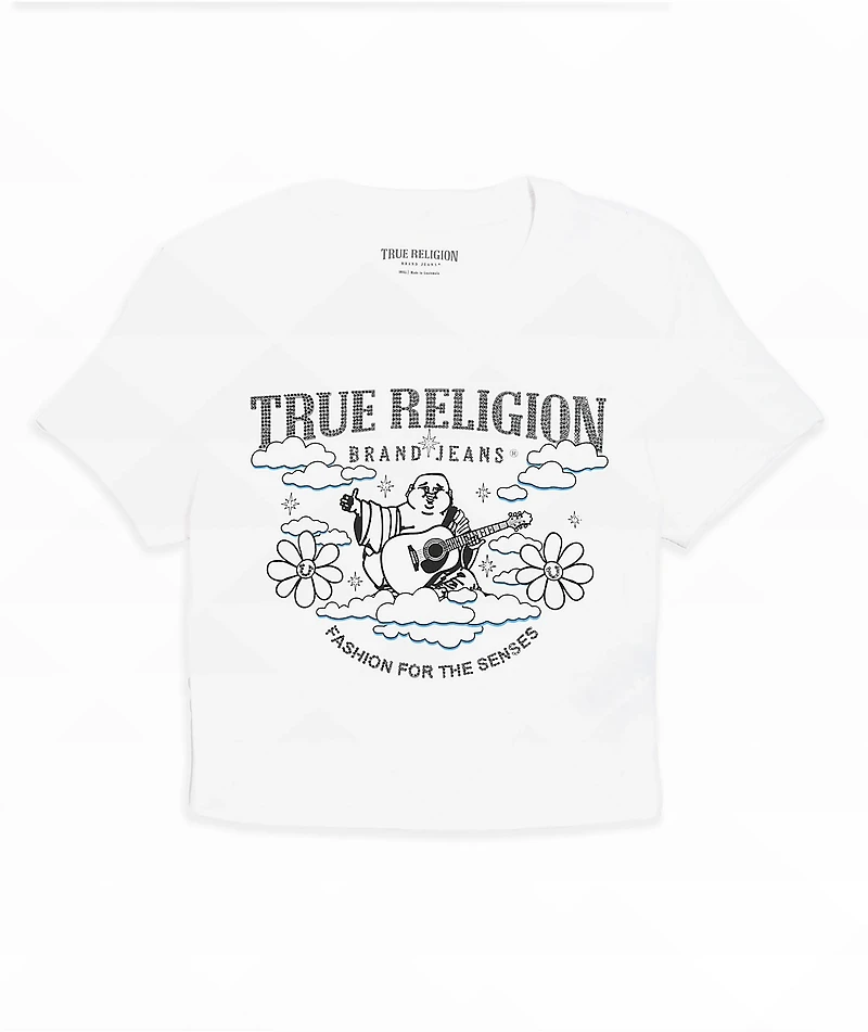 True Religion Crystal Buddha Burnout White Crop T-Shirt