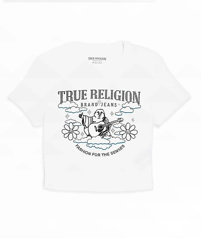 True Religion Crystal Buddha Burnout White Crop T-Shirt