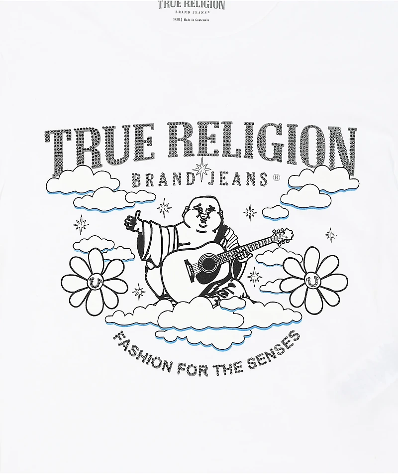 True Religion Crystal Buddha Burnout White Crop T-Shirt