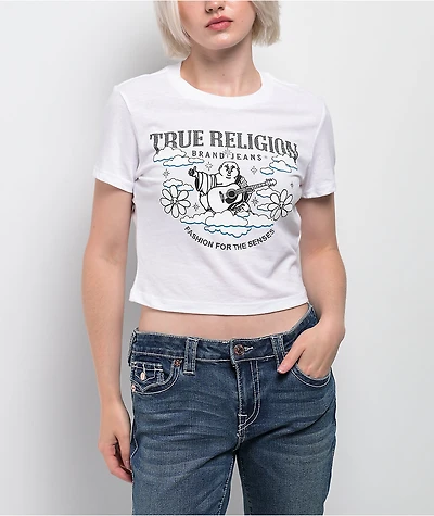 True Religion Crystal Buddha Burnout White Crop T-Shirt