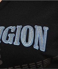 True Religion Crystal Buddha Logo Black Notch Rib Crop T-Shirt
