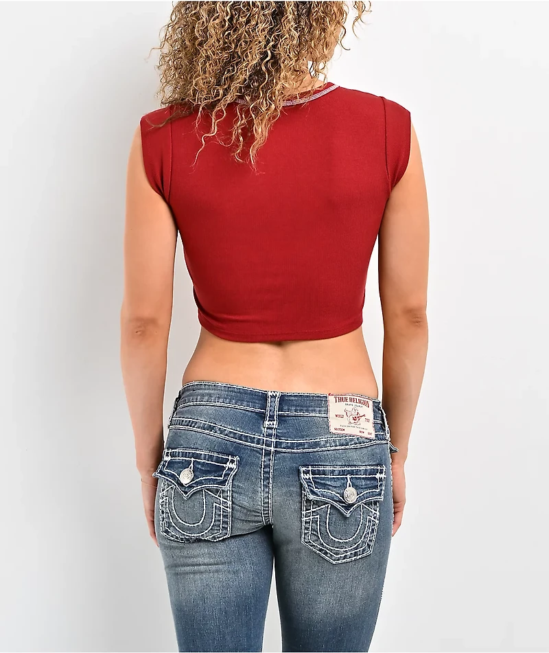 True Religion Crystal Buddha Notch Rib Crop T-Shirt