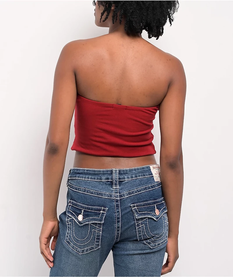 True Religion Crystal Buddha Red Tube Top