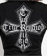 True Religion Crystal Cross Black Notch Crop T-Shirt