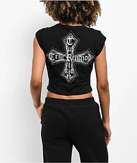 True Religion Crystal Cross Black Notch Crop T-Shirt